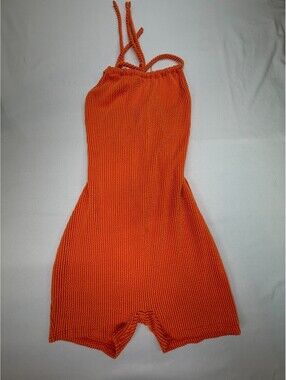 Yellow Cabbage Women's Jumpsuit Straight Leg Halter Solid Knit Size S Orange